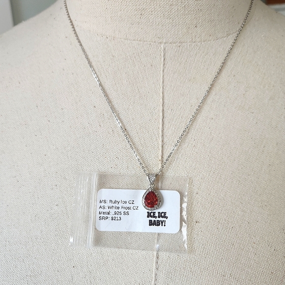 NWT Ryze Ruby Ice Cubic Zirconia .925 Sterling Silver 18" Teardrop Necklace - Picture 9 of 10